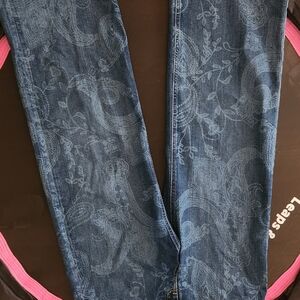 Hudson Jeans Women's Blue Skinny Jeans with Paisley Pattern